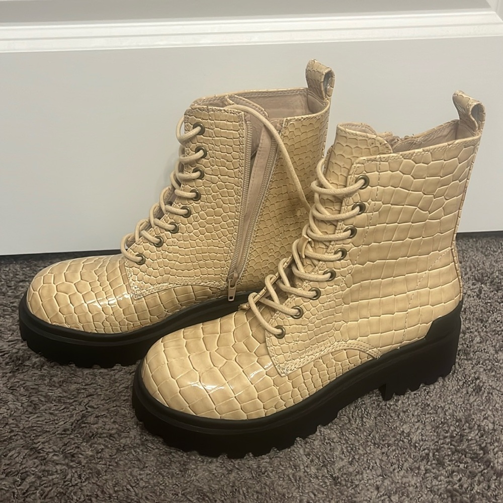 Urban outfitters tan faux crocodile combat boots